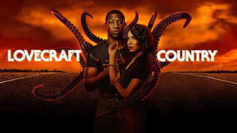Poster for Lovecraft Country, two lead characters in front of tentacles